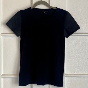 Women's Theory Rodiona Black T w/ Faux Leather Sleeve, Size S/P